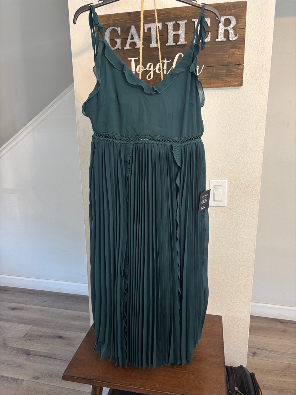 Lulu's Teal Pleated Maxi Dress with Crochet Waist